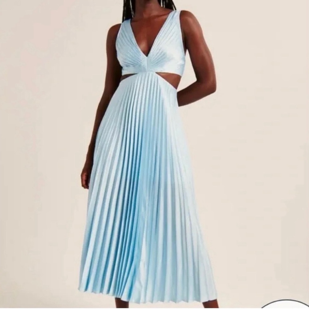 Abercrombie & Fitch Satin Pleated Cutout Maxi Dress